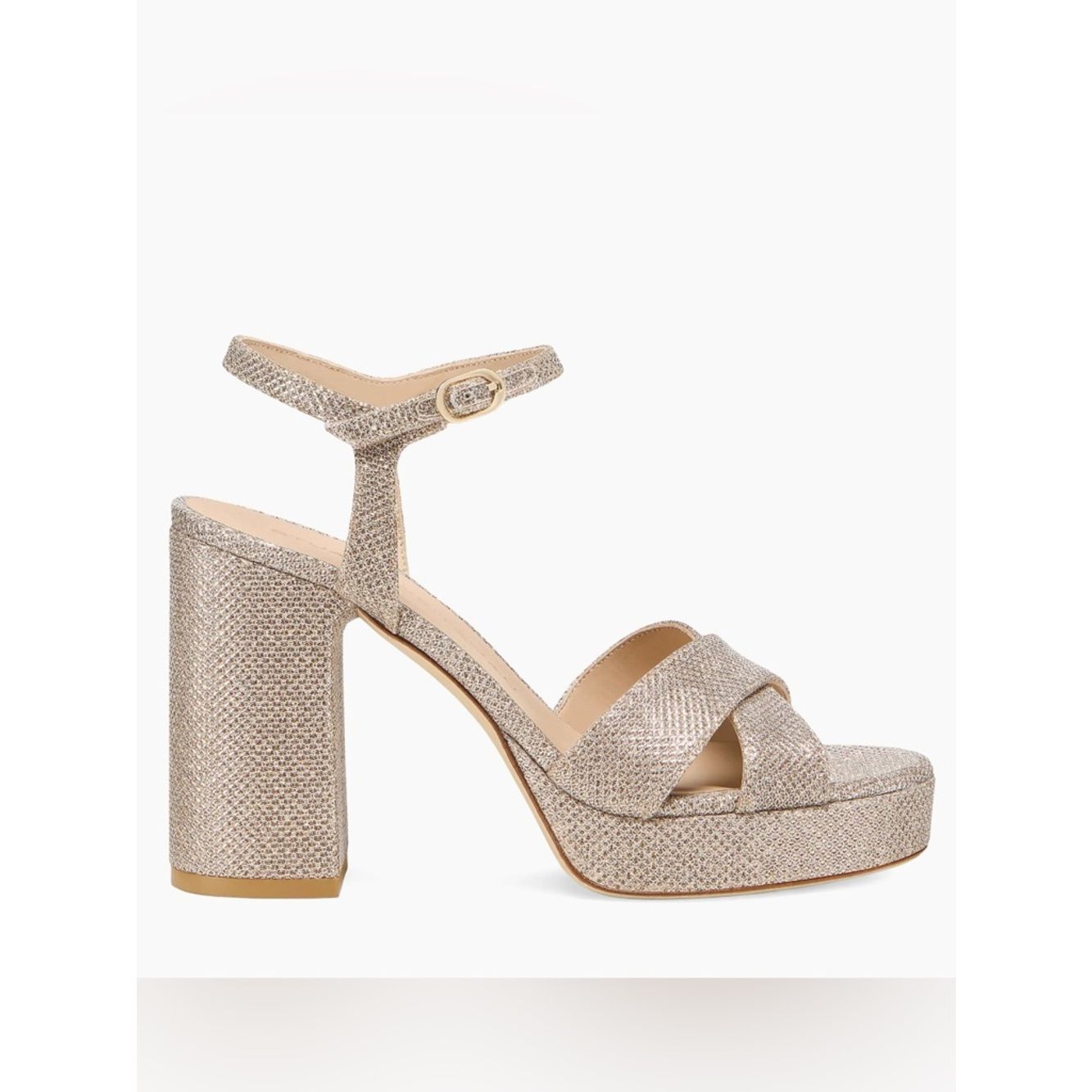 Stuart Weitzman Metallic Champagne Platform Ankle-Strap Sandal
